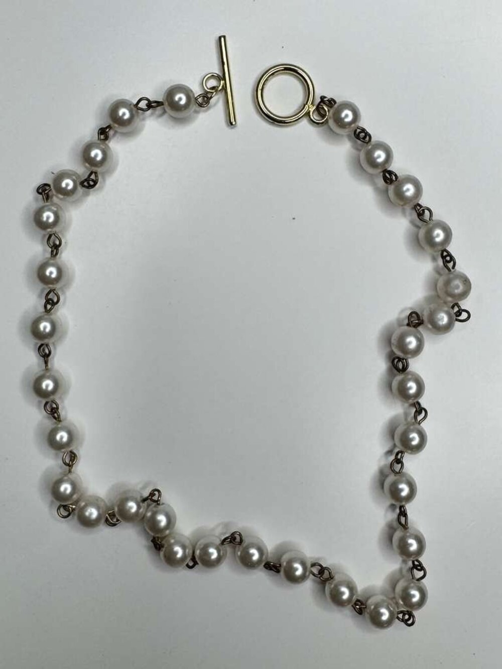 Vintage Gold Tone Faux Pearl Toggle Necklace - Classic Statement Jewelry